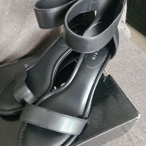 Torrid Black Strappy Wedge wide width heels